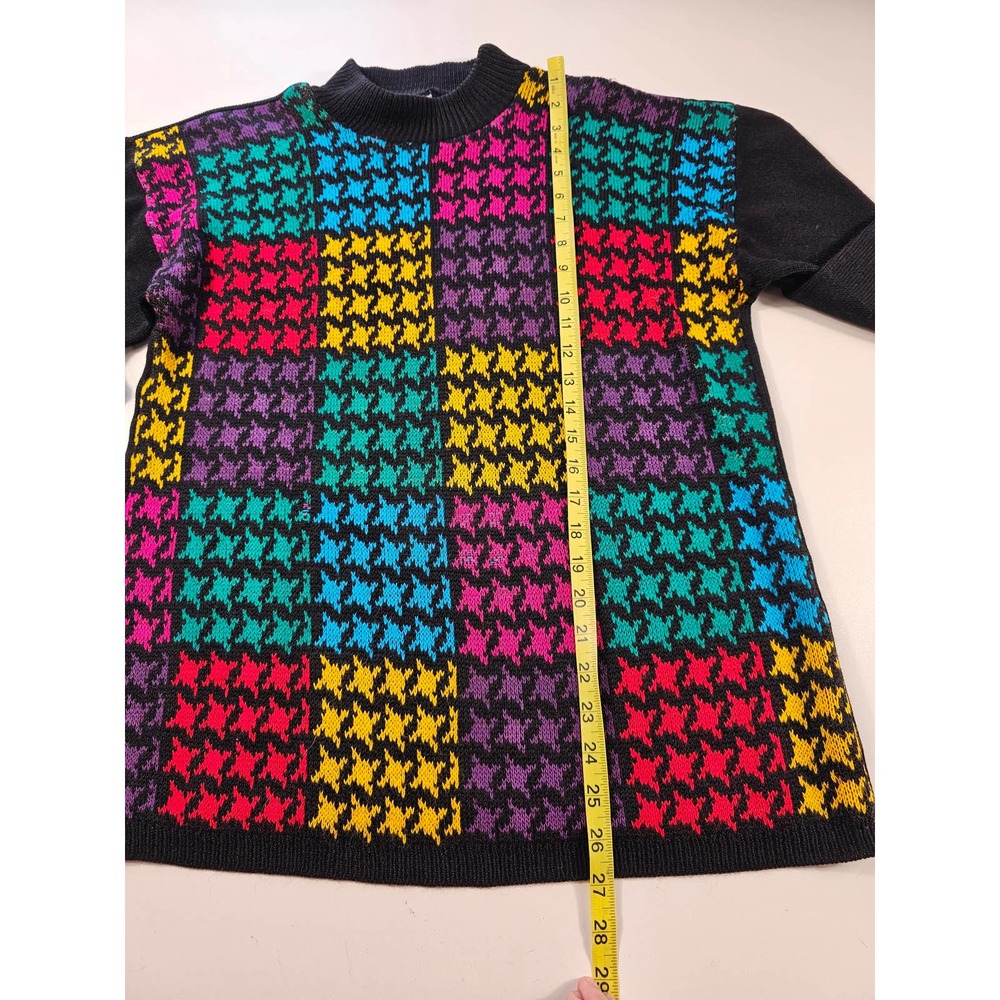 Vintage colorblock houndstooth bright 80s unique unisex? Medium USA - Picture 6 of 8